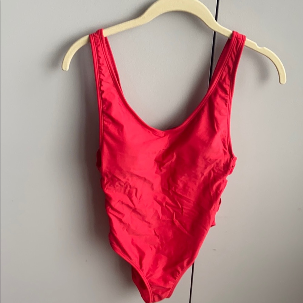Red one piece bathing suite